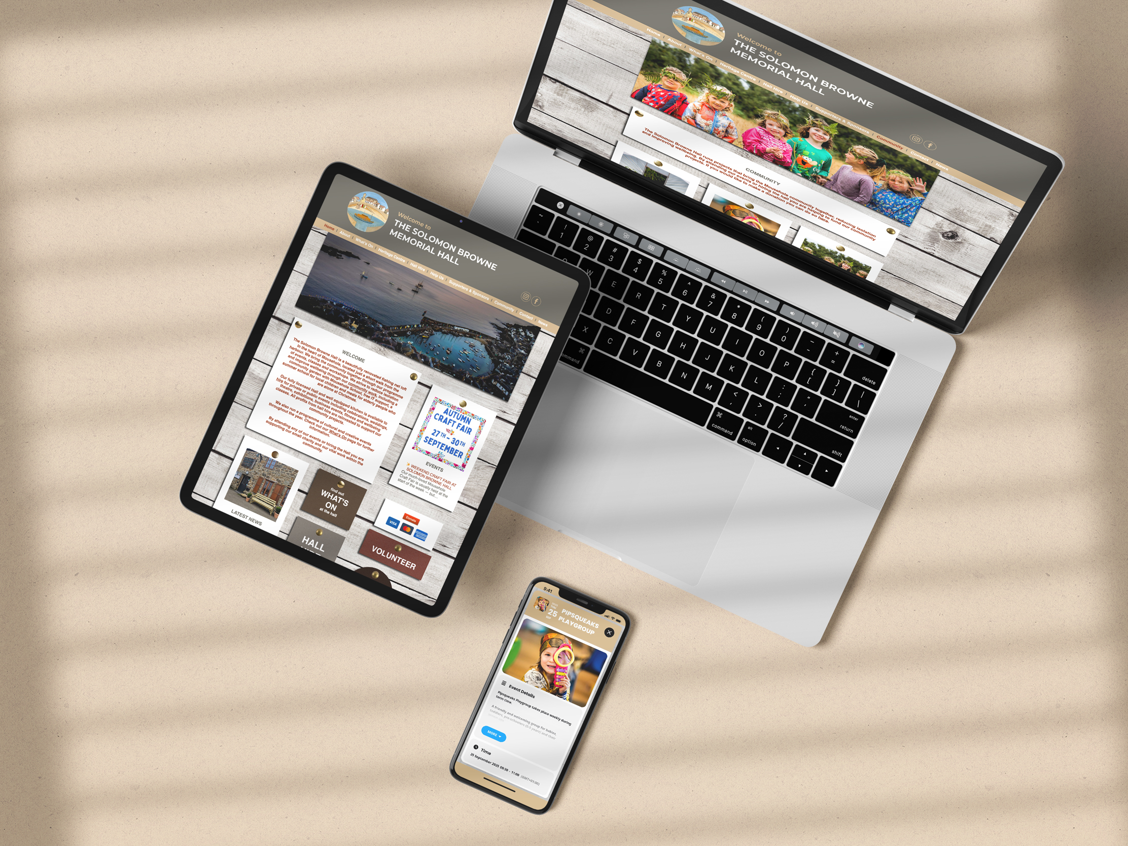 Web design for Solomon Browne Hall, Mousehole, Cornwall