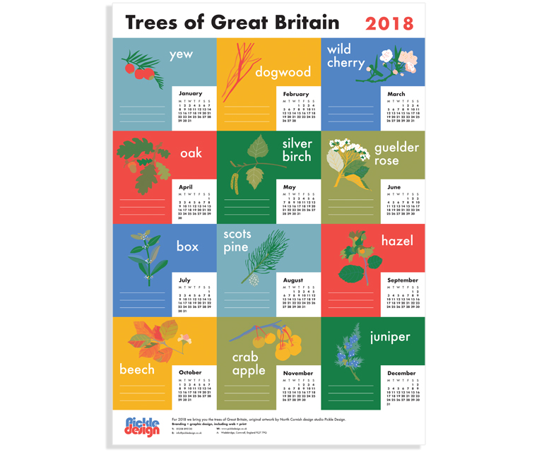 The Pickle Design 2018 calendar of British trees