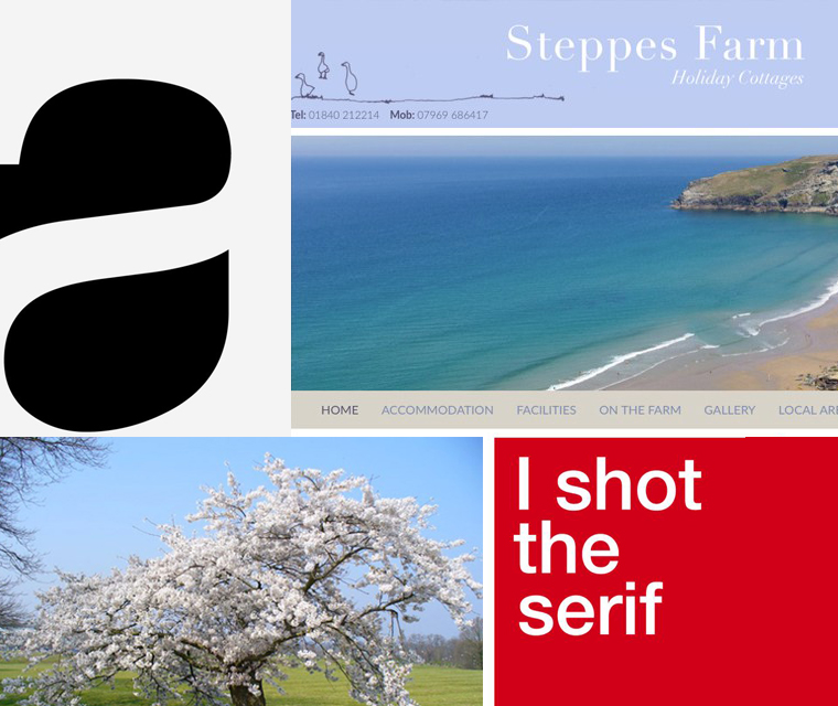 March newsletter with font Helvetica, cherry blossom, website design Cornwall and posters