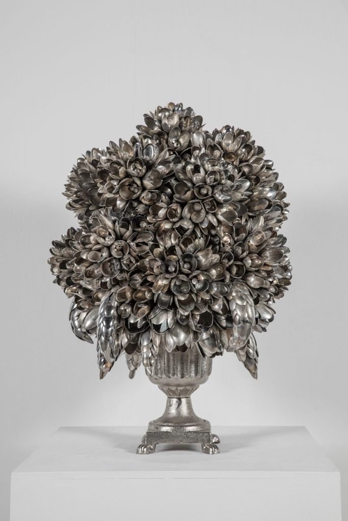 Still life sculptures inspired by the Dutch masters made from spoons