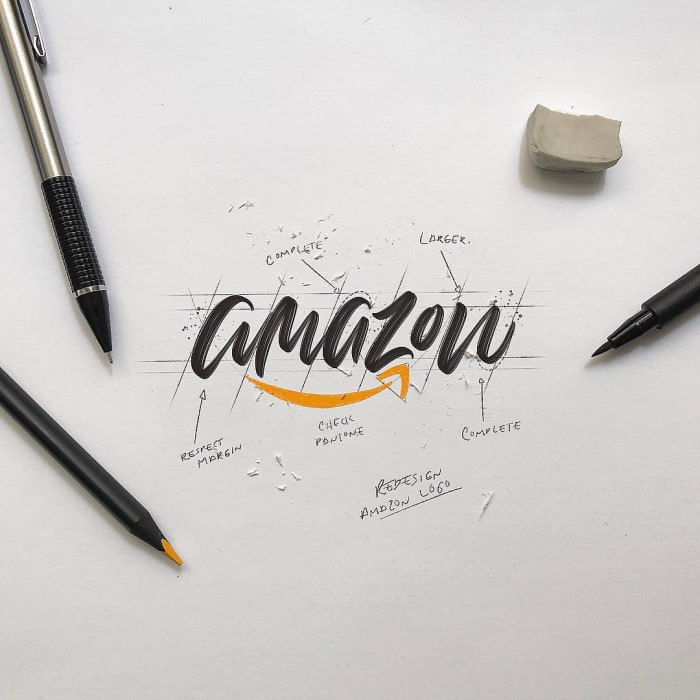 Hand typography of the Amazon logo