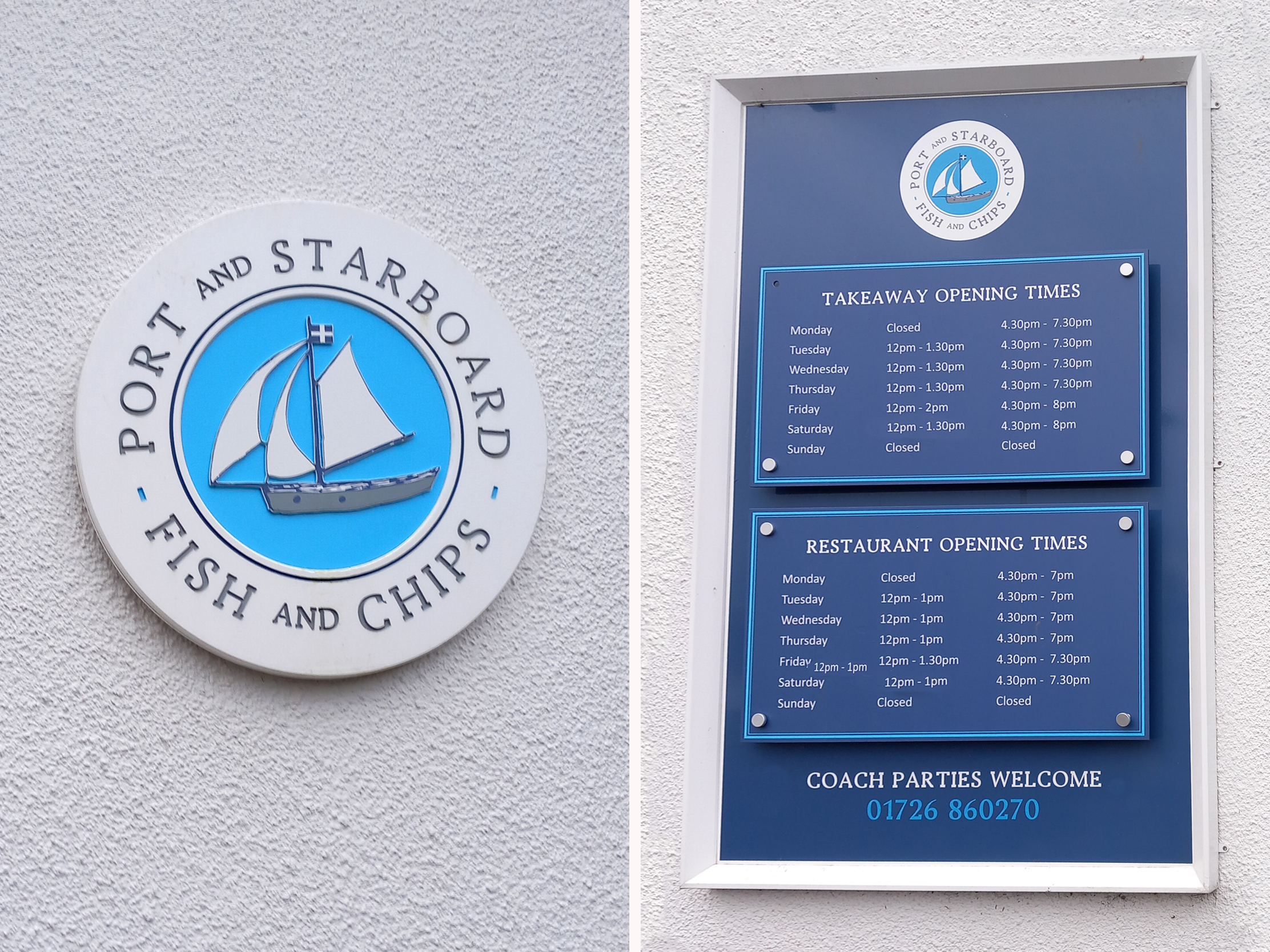 Port and Starboard restaurant signage in Indian Queens, Cornwall