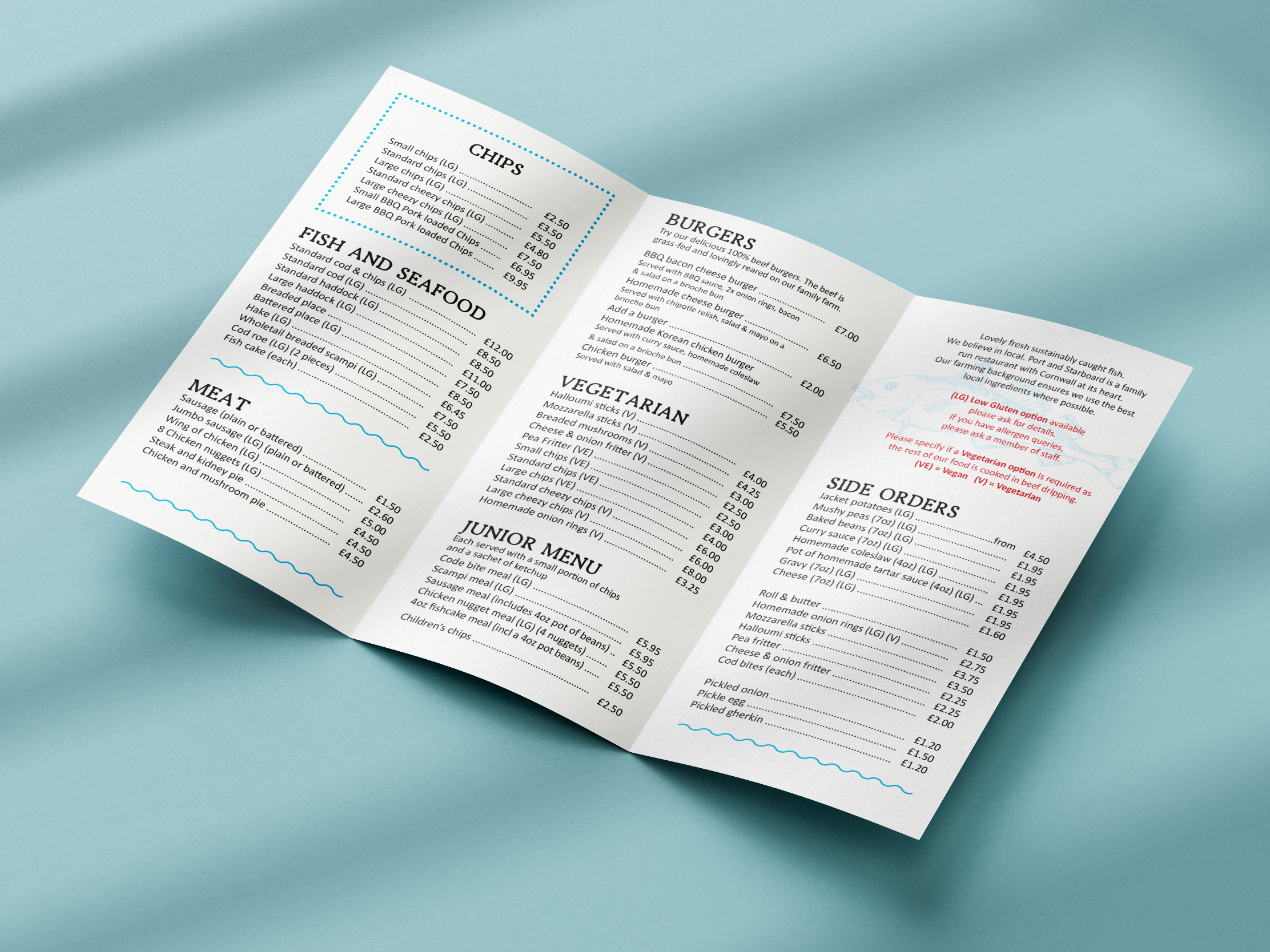 Open Port and Starboard takeaway menu showing the food menu layout