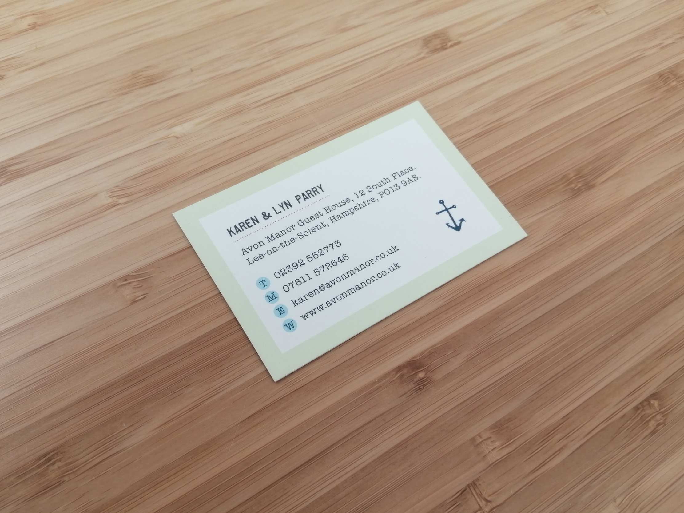 Avon Manor Guest House business card with hand illustrated map