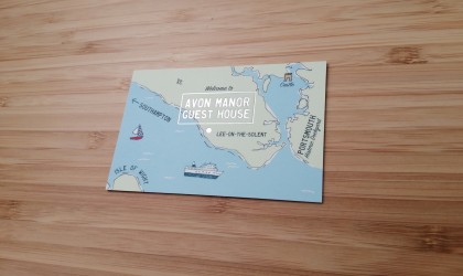 Silver foil business card for Avon Manor guest house