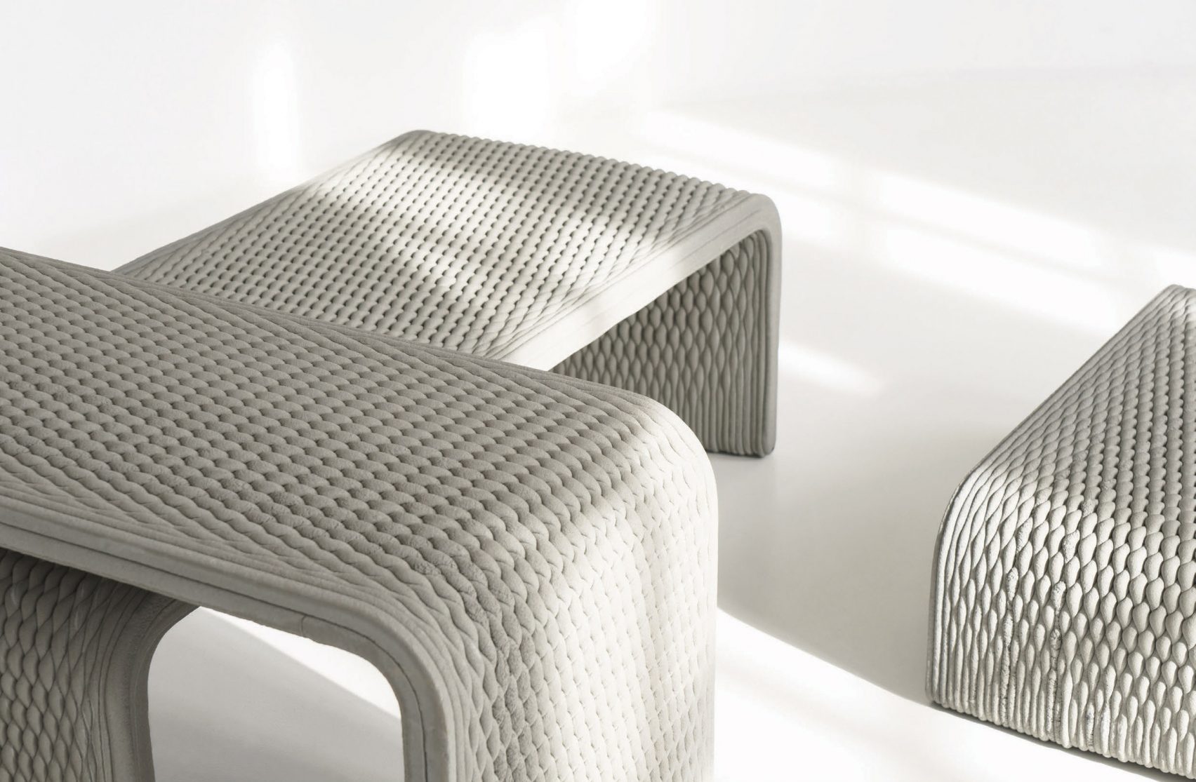 3D printed concrete benches resemble woven textiles