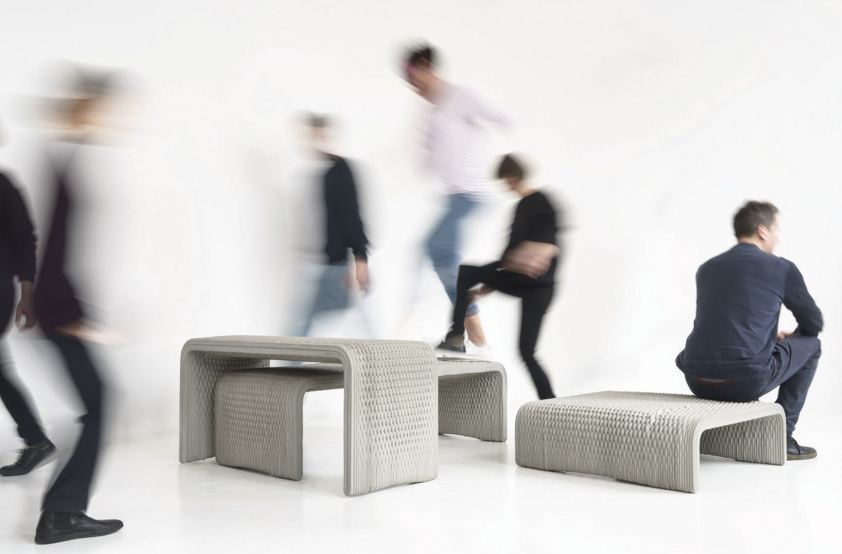 3D printed concrete benches resemble woven textiles