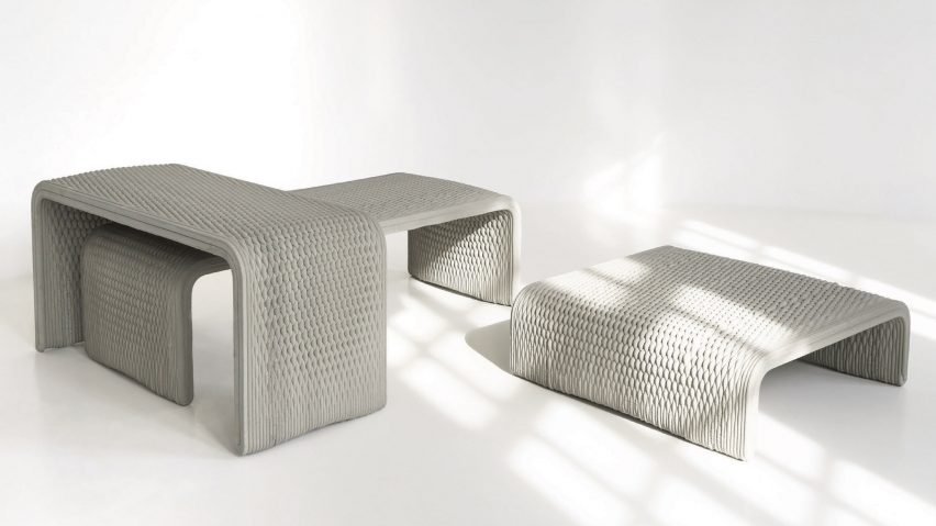 3D printed concrete benches resemble woven textiles