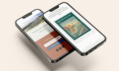 Sea Salts & Sail Festival mobile website showing booking buttons and digital programme access on two phones