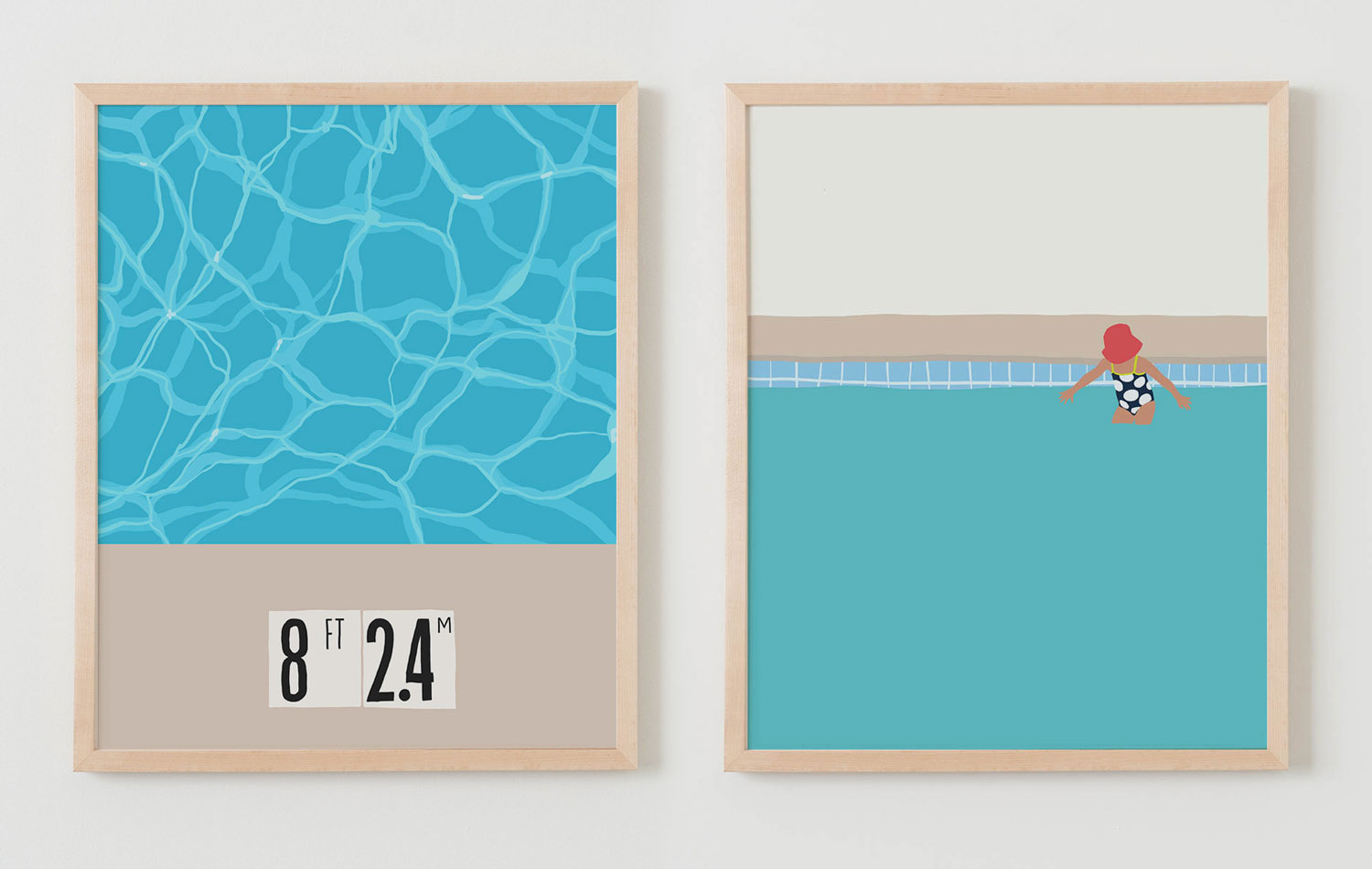 Two art prints by Jorey Hurley of the swimming pool