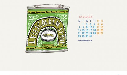 Download our January vintage food packaging calendar of Lyle and Son's golden syrup for free for your mobile, tablet and desktop computer background.