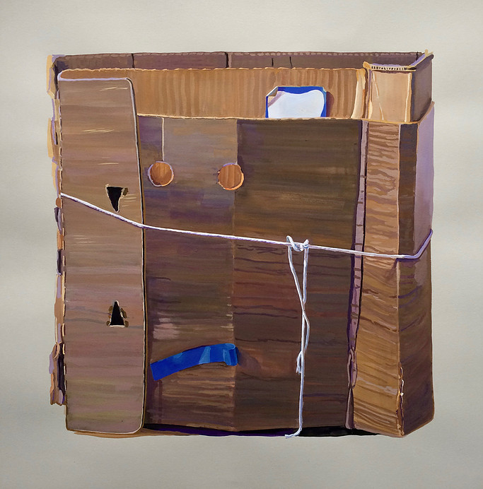 Painting of a cardboard box holding family memories