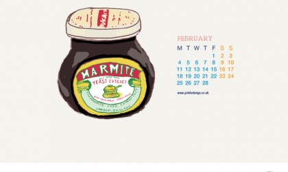 Download our February vintage food packaging calendar of Marmite for free for your mobile, tablet and desktop computer background.