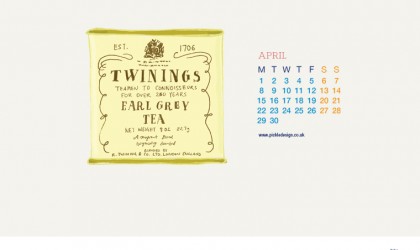 Download our April vintage food packaging calendar of Twinings Earl Grey Tea for free for your mobile, tablet and desktop computer background
