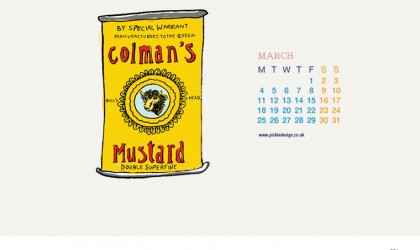 Download our March vintage food packaging calendar of Colman's Mustard for free for your mobile, tablet and desktop computer background