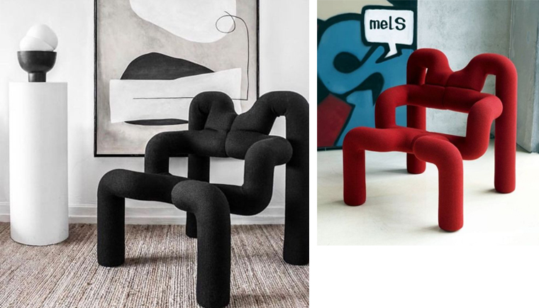 Two contrasting interiors with Ekstrem chair