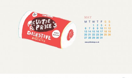 Download our May vintage food packaging calendar of McVitie's Digestive Biscuits for free for your mobile, tablet and desktop computer background