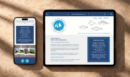 Port and Starboard restaurant website displayed on a tablet and mobile phone