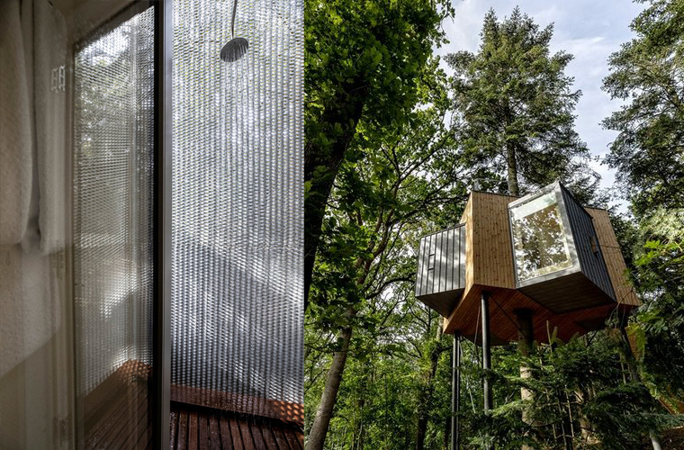 Outside shower at this Denmark tree-top house
