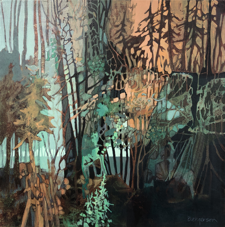 Abstract and figurative painting of trees by Judith Bergerson