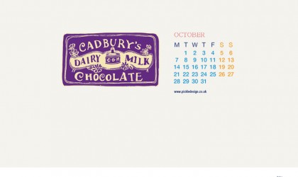 Download our October vintage food packaging calendar of Cadbury's Chocolate for free for your mobile, tablet and desktop computer background