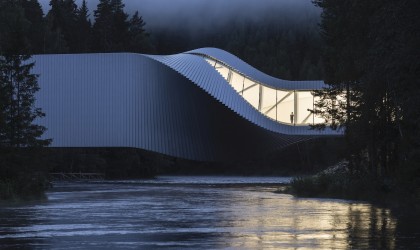 Sculpture bridge doubles as a museum twisting across the waters in Norway