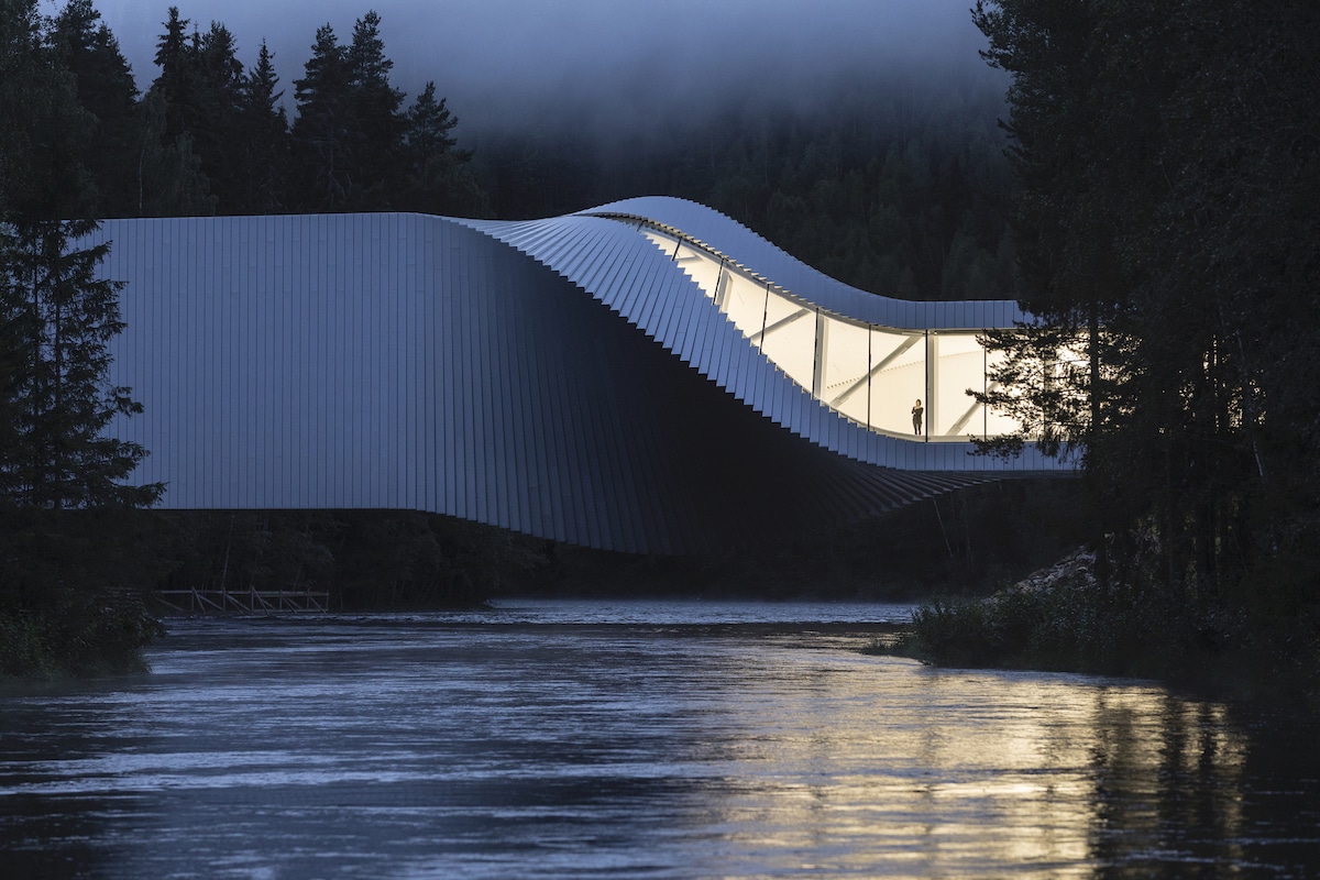 Sculpture bridge doubles as a museum twisting across the waters in Norway