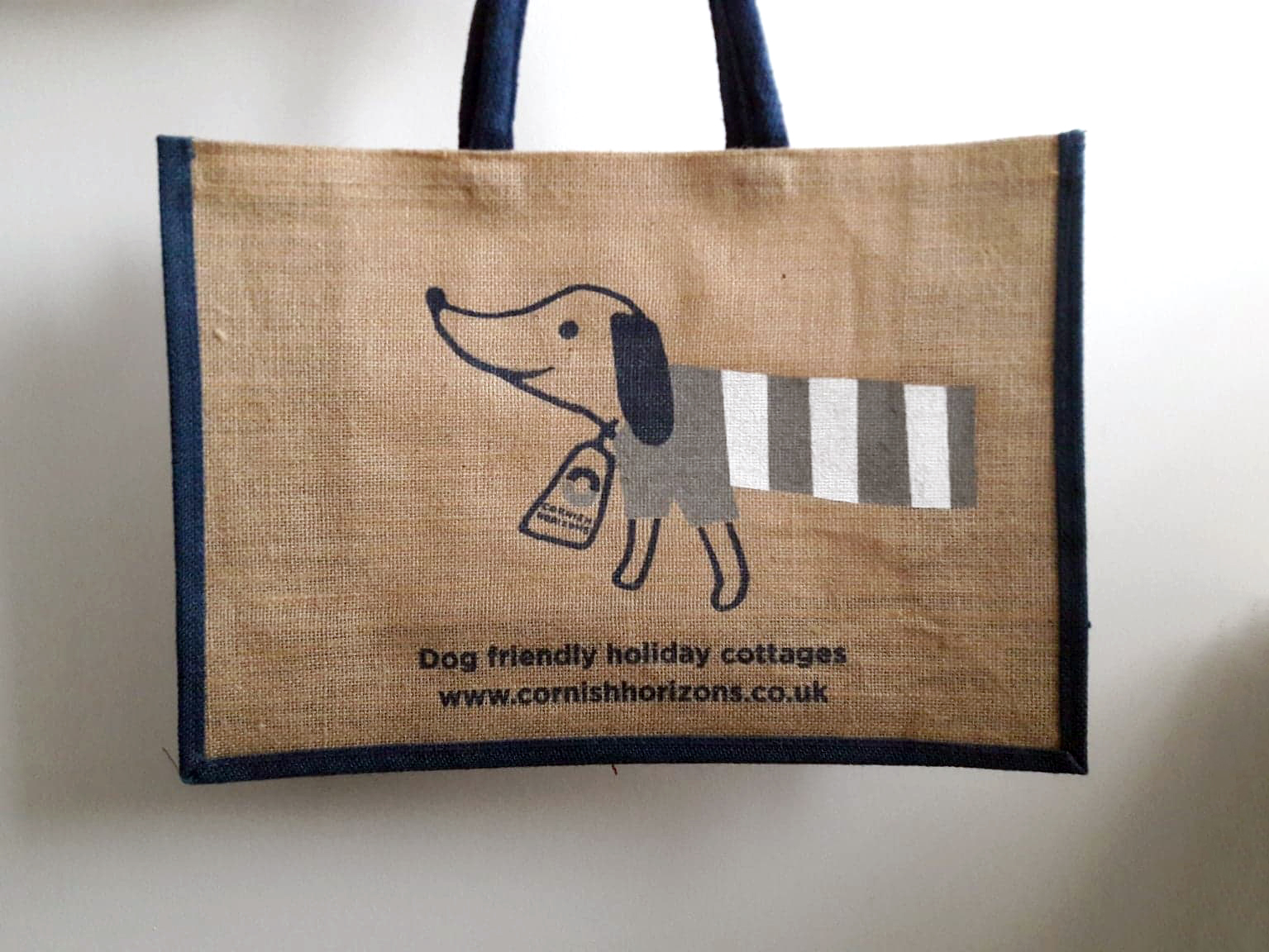 Illustrated sausage dog on a canvas tote bag