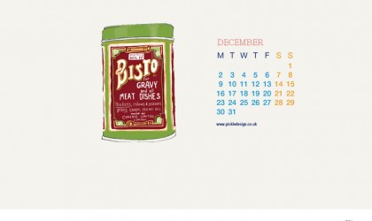 Download our December vintage food packaging calendar of Bisto Gravy for free for your mobile, tablet and desktop computer background