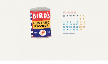 Download our November vintage food packaging calendar of Bird's Custard for free for your mobile, tablet and desktop computer background