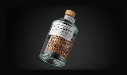 Woodker vodka packaging with bark effect