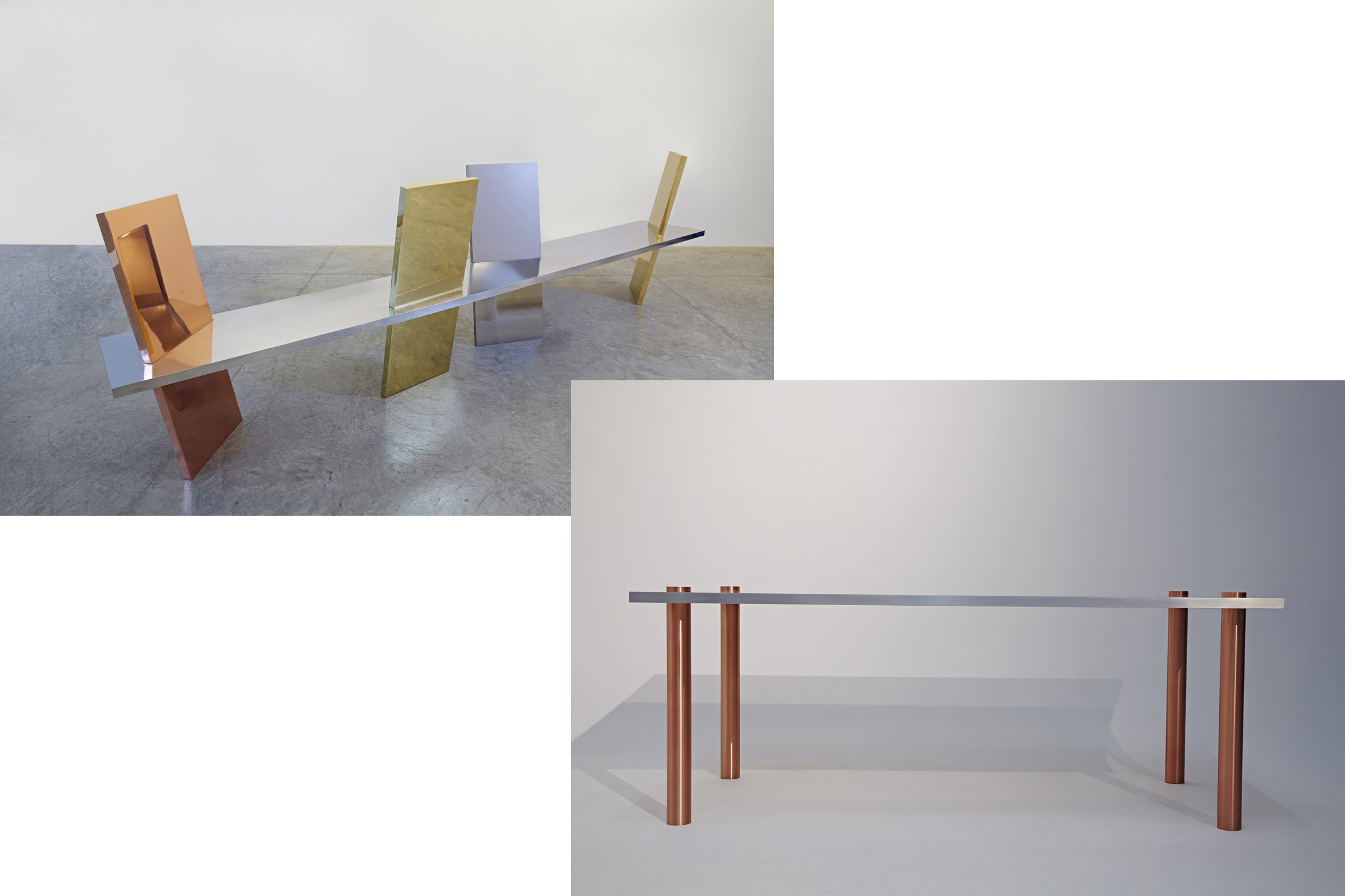 Copper and aluminium bench and table