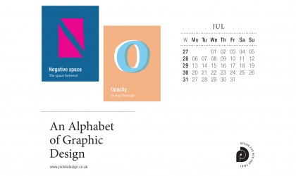Download the month of July from our Alphabet of Graphic Design calendar for free for your mobile, tablet and desktop computer background