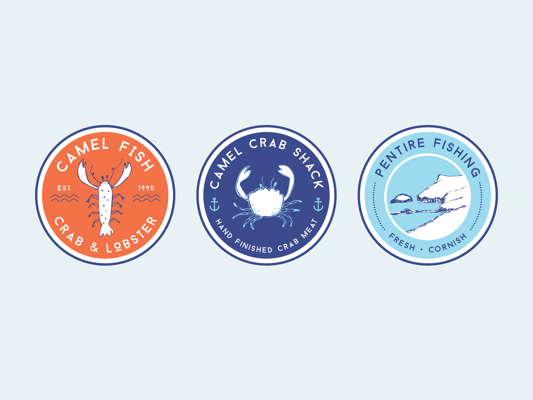 Camel Fish, Camel Crab Shack and Pentire Fishing Logos