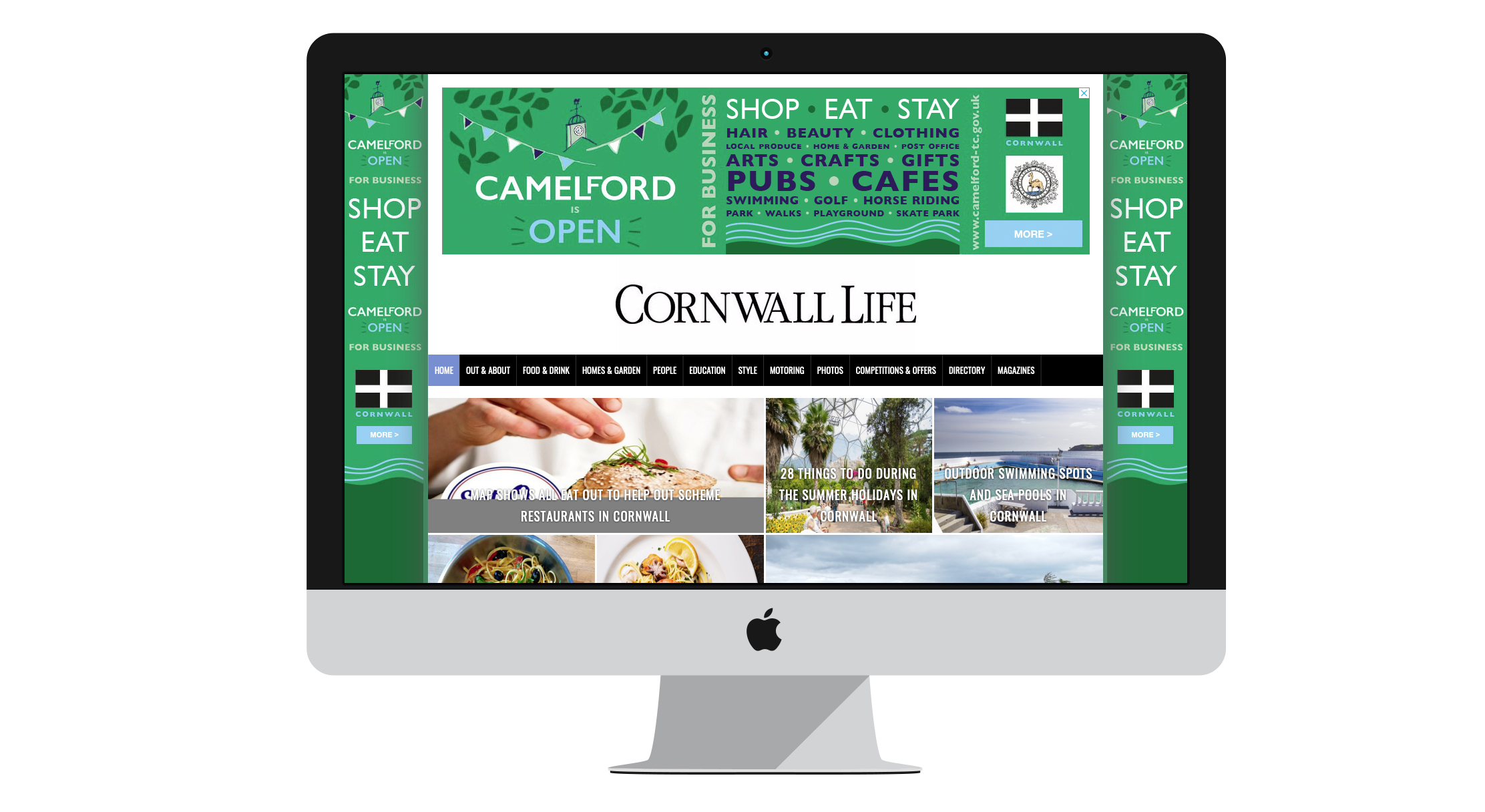 Camelford Town Council promotional web adverts with illustrated River Camel and Bodmin Moor artwork