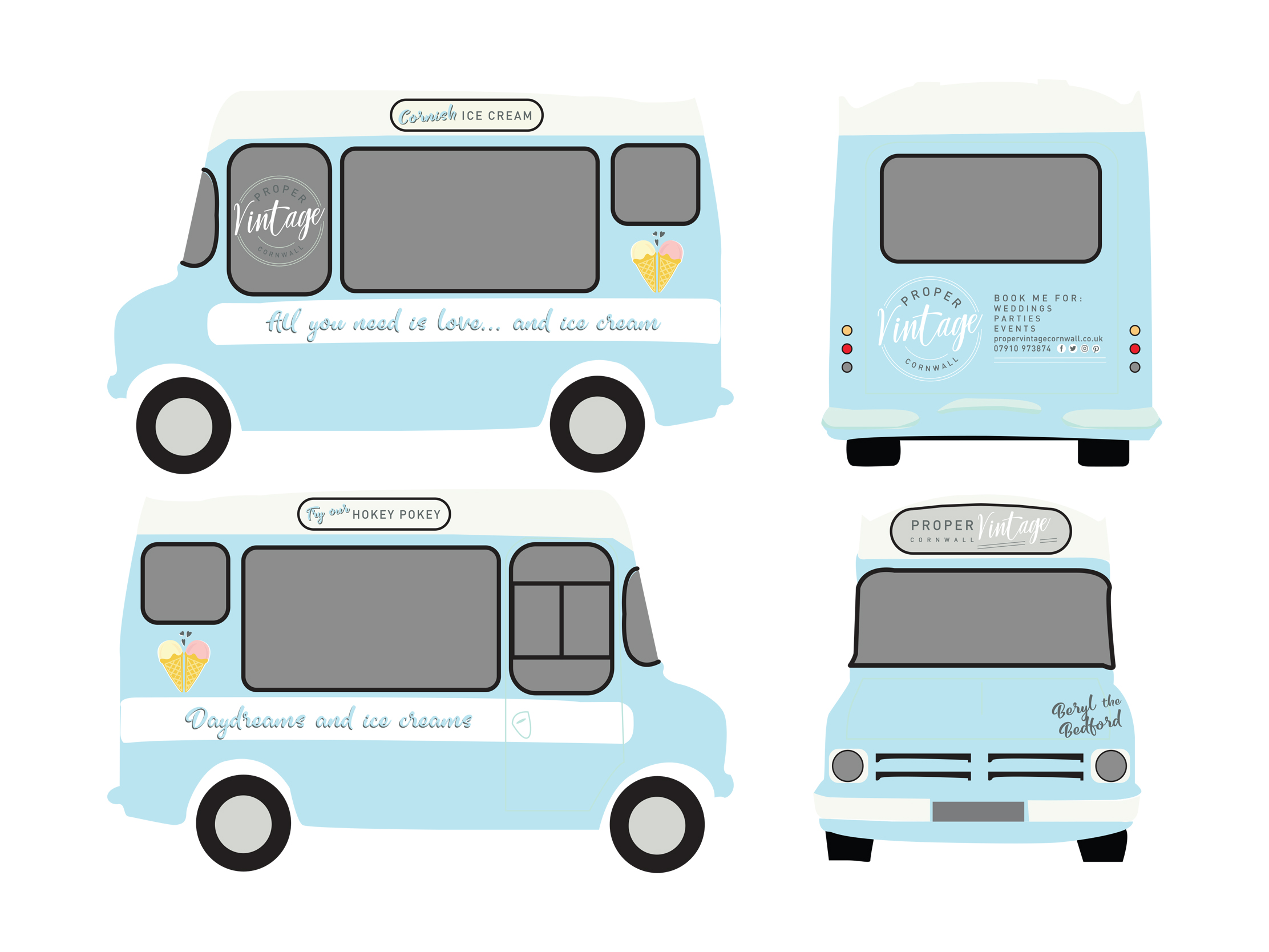 Proper Vintage Beryl the bedford ice-cream van design
