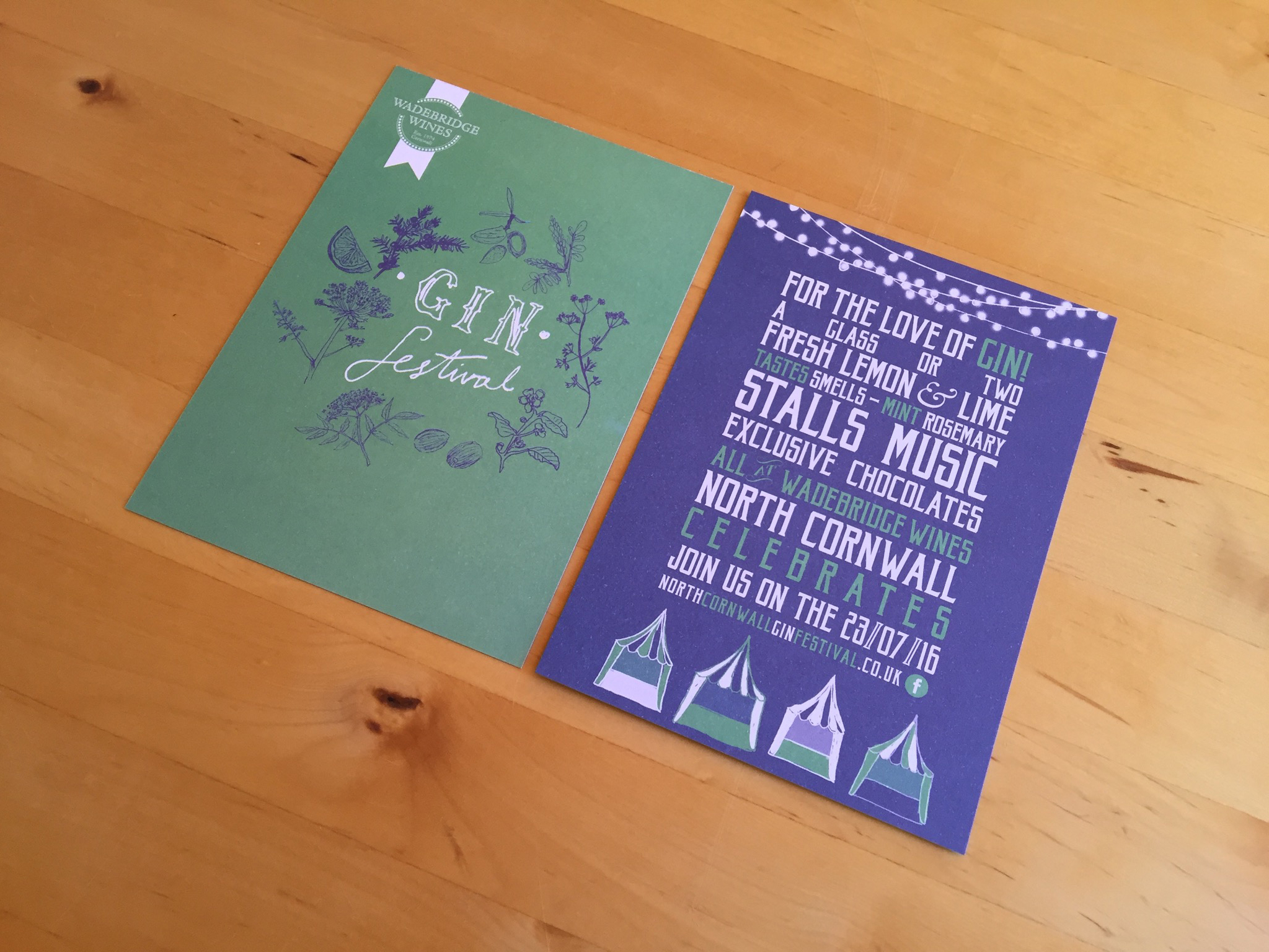 Wadebridge Wines Gin Festival postcards