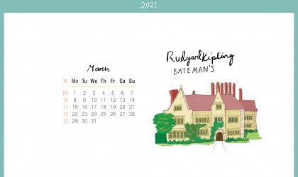 Download the month of March from our 2021 calendar featuring illustrations of classic writer's houses for free for your mobile, tablet and desktop computer background