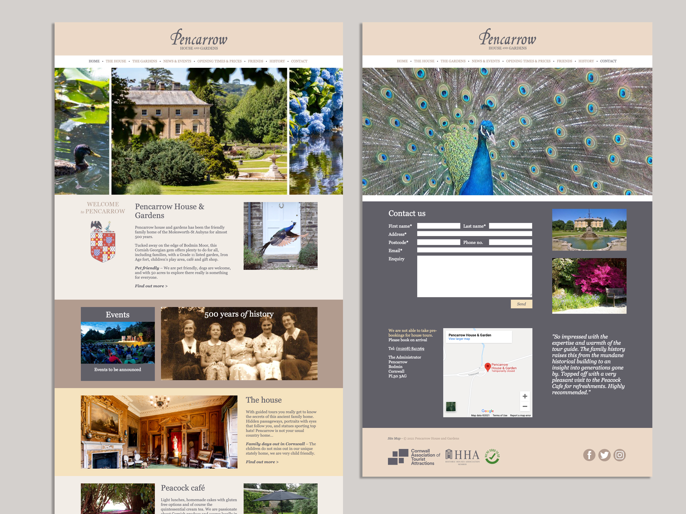 Editable event and historic archive content on the Pencarrow House and Gardens website