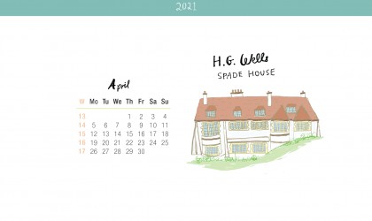 Download the month of April from our 2021 calendar featuring illustrations of classic writer's houses for free for your mobile, tablet and desktop computer background