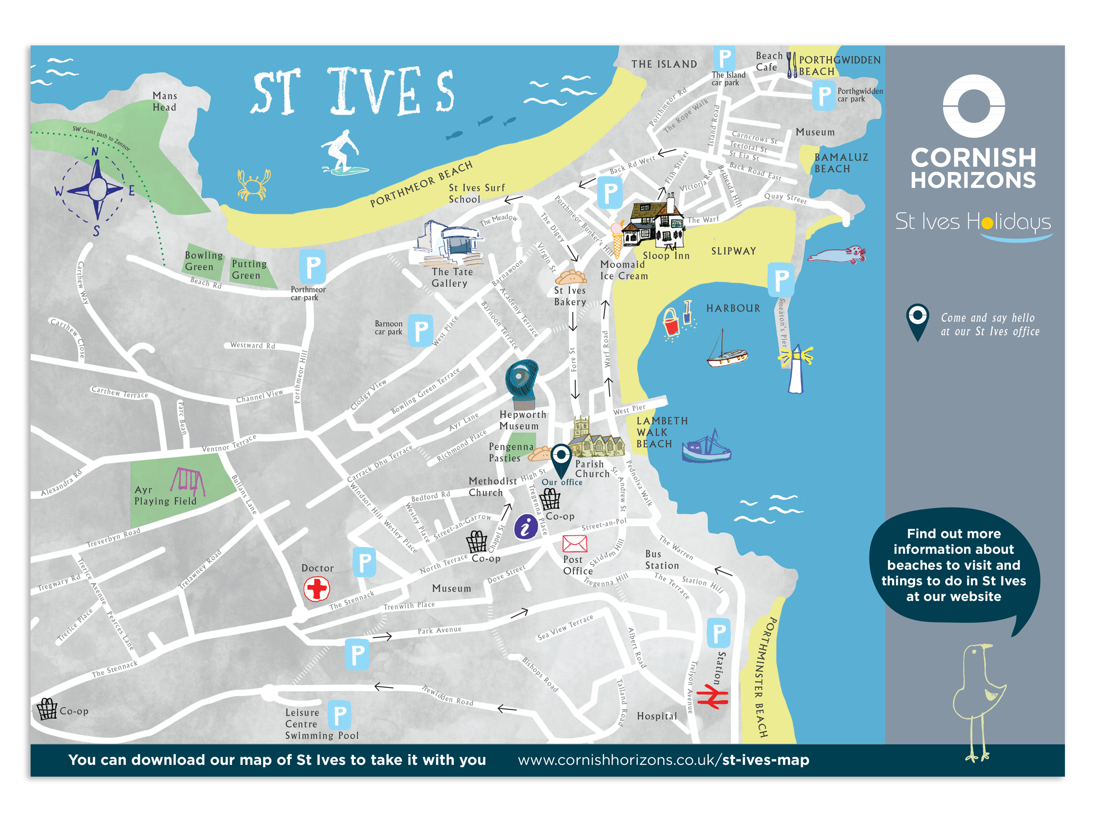Hand illustrated map of St Ives