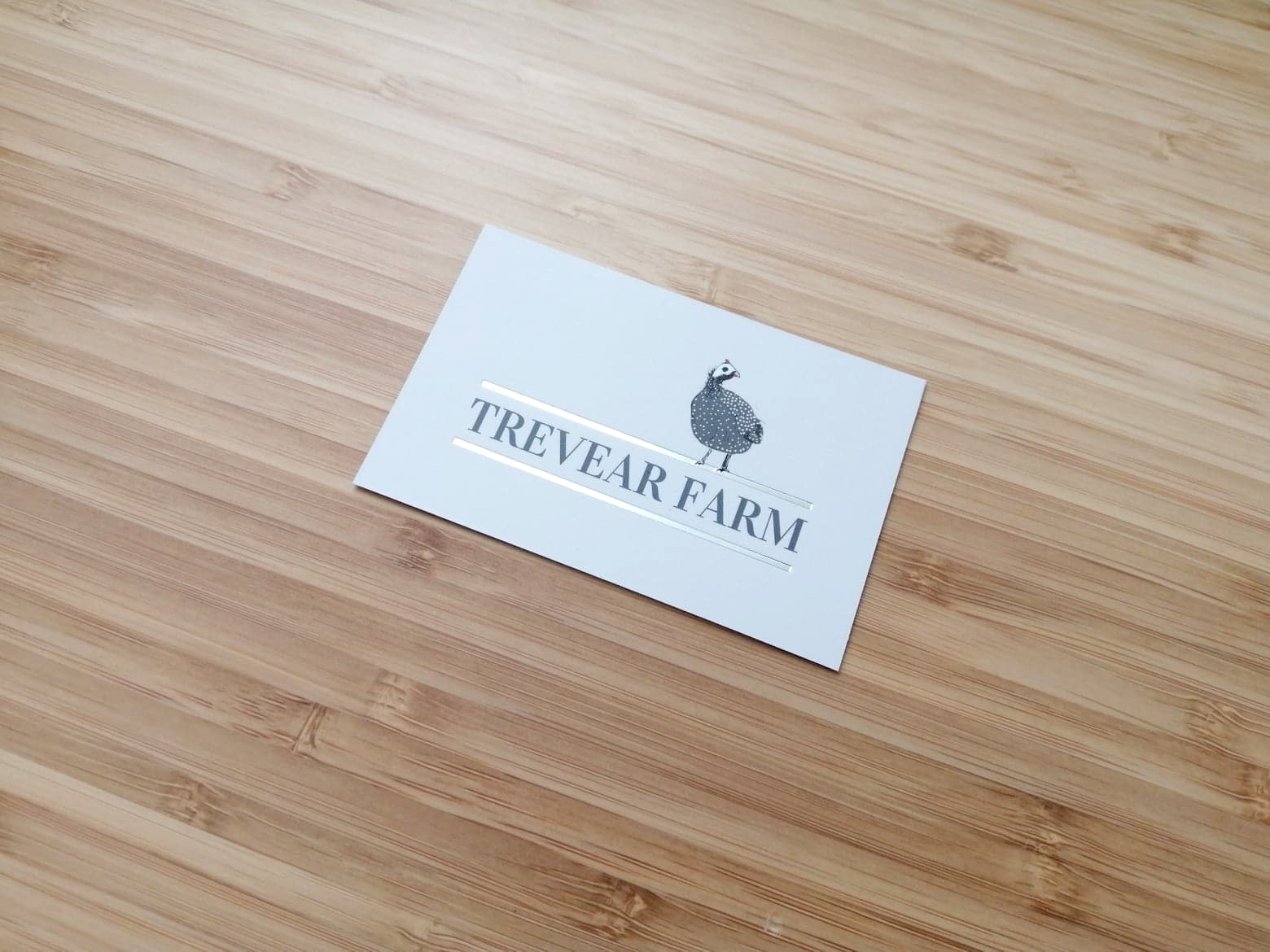 Business card design for Trevear Farm featuring hot silver foil