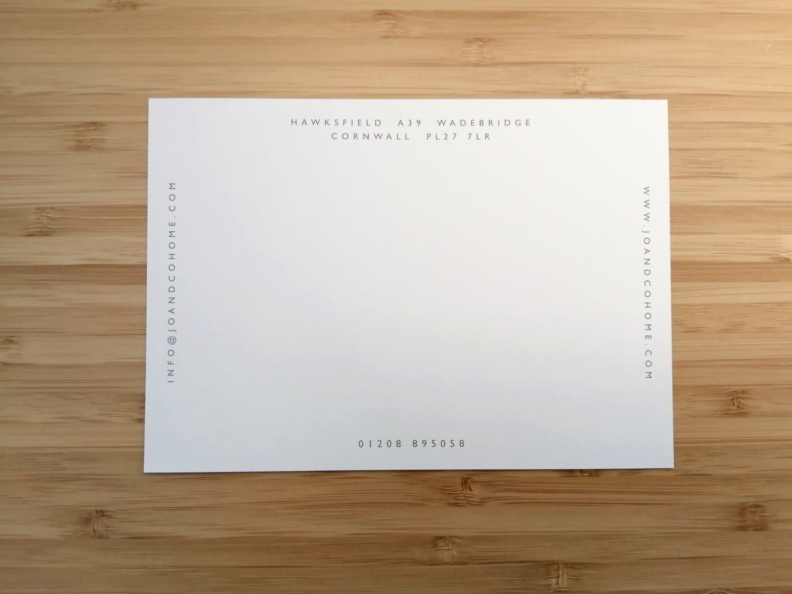 Jo and Co Home postcards and compliment slips printed on uncoated stock