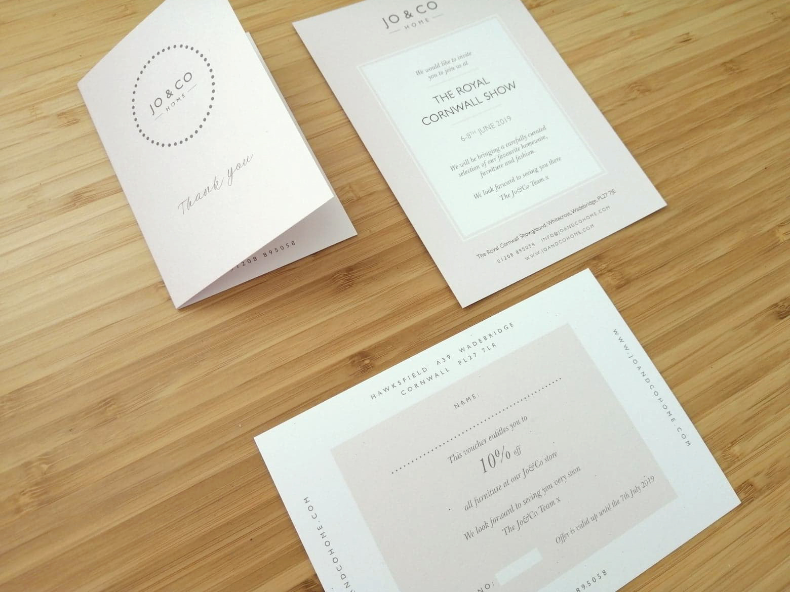 Jo and Co Home receipt card, invitation and gift card stationery