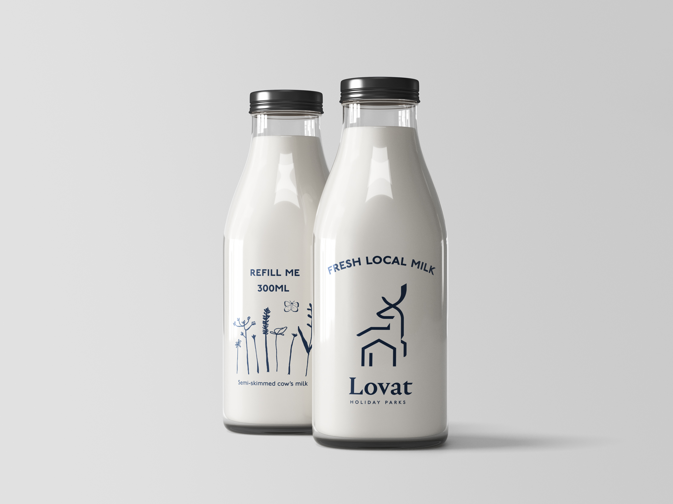 Branded milk bottle designs created for Lovat Holiday Parks