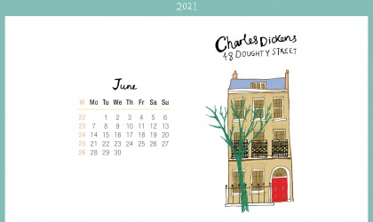 Download the month of June from our 2021 calendar featuring illustrations of classic writer's houses for free for your mobile, tablet and desktop computer background