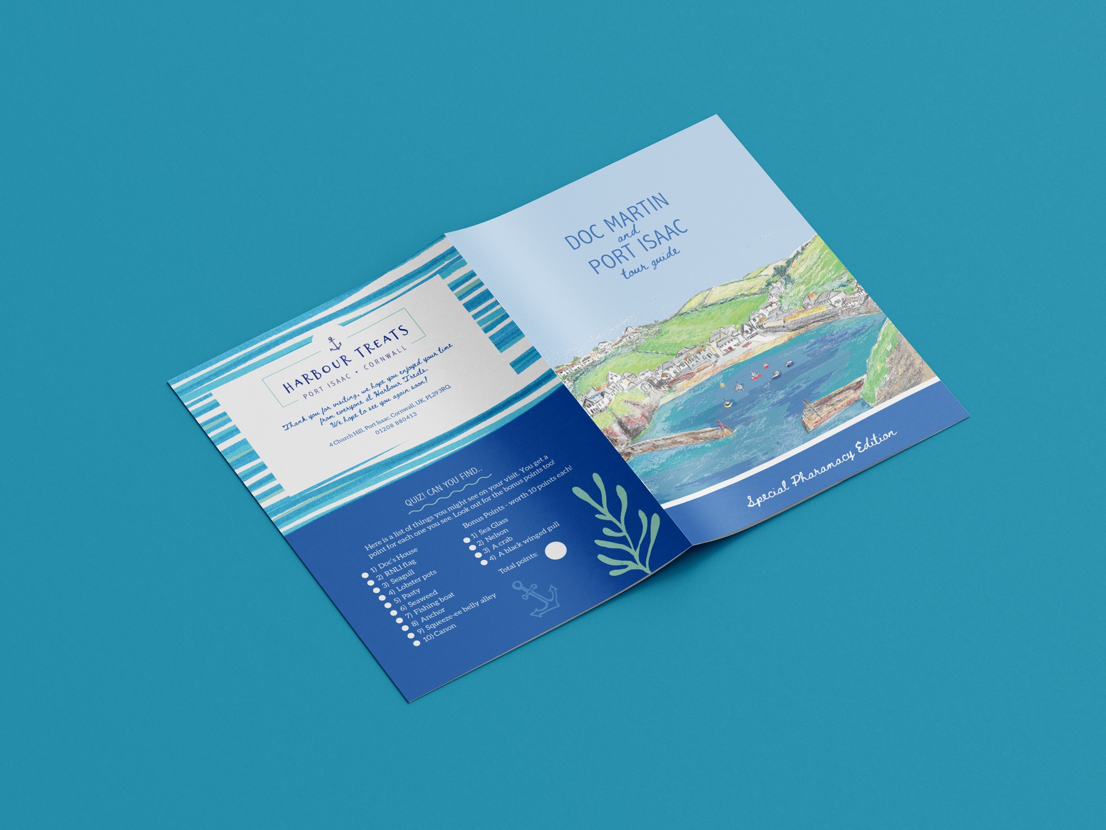 Illustrated Port Isaac visitor guide designed and printed for Harbour Treats