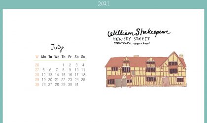 Download the month of July from our 2021 calendar featuring illustrations of classic writer's houses for free for your mobile, tablet and desktop computer background