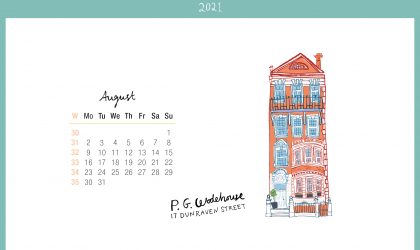 Download the month of August from our 2021 calendar featuring illustrations of classic writer's houses for free for your mobile, tablet and desktop computer background