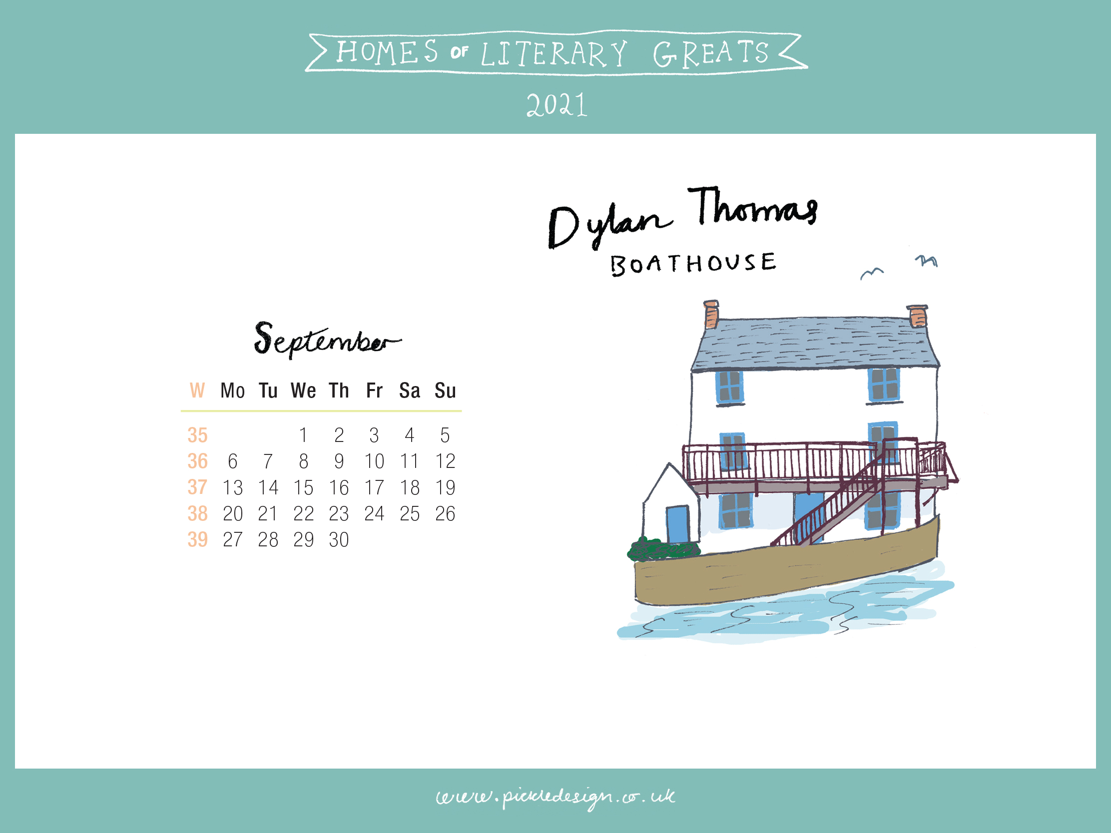 Download the month of September from our 2021 calendar featuring illustrations of classic writer's houses for free for your mobile, tablet and desktop computer background